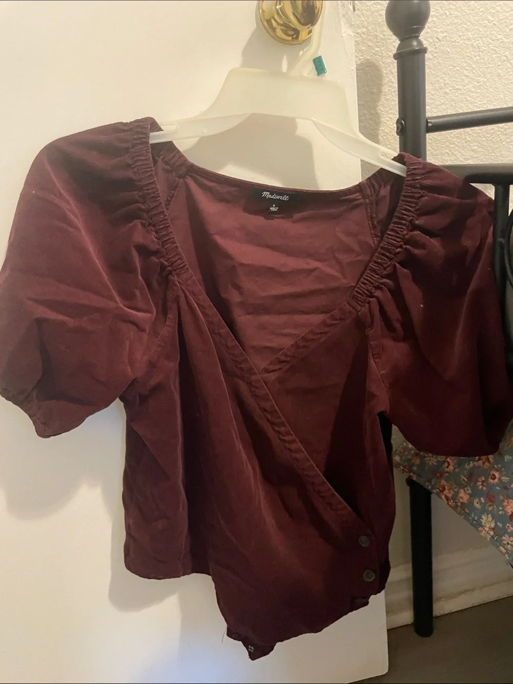 Madewell Burgundy Wrap Puff-Sleeve Top